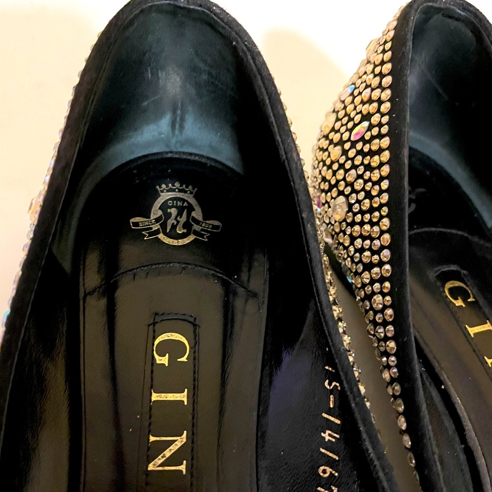 Gina Stunning Crystal Vintage Swarovski Embellished Black Flats - Picture 3 of 7